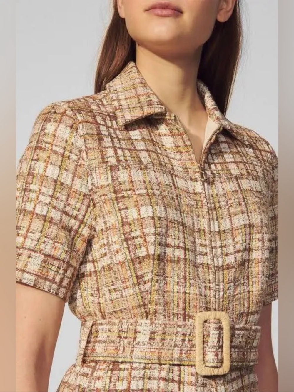 Sandro Multicolor Tweed Romper with Gold Hardware - Picture 2 of 12